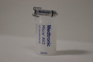 A Medtronic Micra leadless pacemaker.