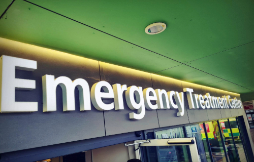 External signage of emergency department at russells hall hospital