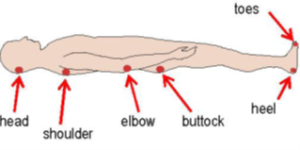 Picture of person laid down with arrows pointing towards various parts of the body