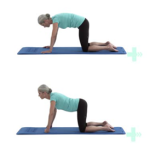 Arching and Hollowing
Start on your hands and knees.
Inhale, and arch your spine away from the floor, pulling your belly up like a cat.
When the time comes to exhale, round your spine in the opposite direction, lowering your belly towards the floor, and lifting your head. Rest for a few seconds, and then repeat.