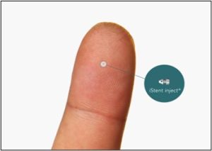 Image of a finger showing how small the istent inject is